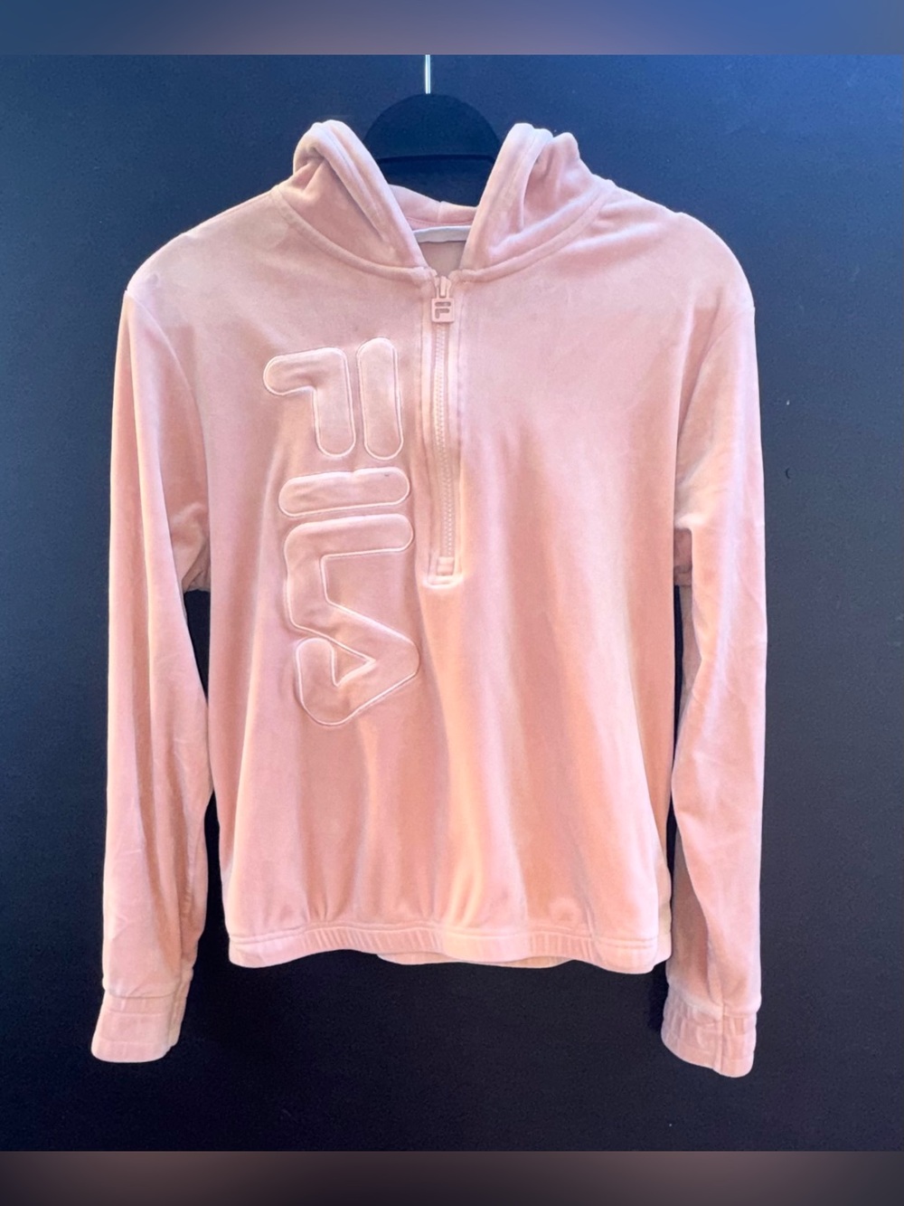 FILA Velour Mauve Peach Pink Half-Zip Hoodie. Y2K origins
